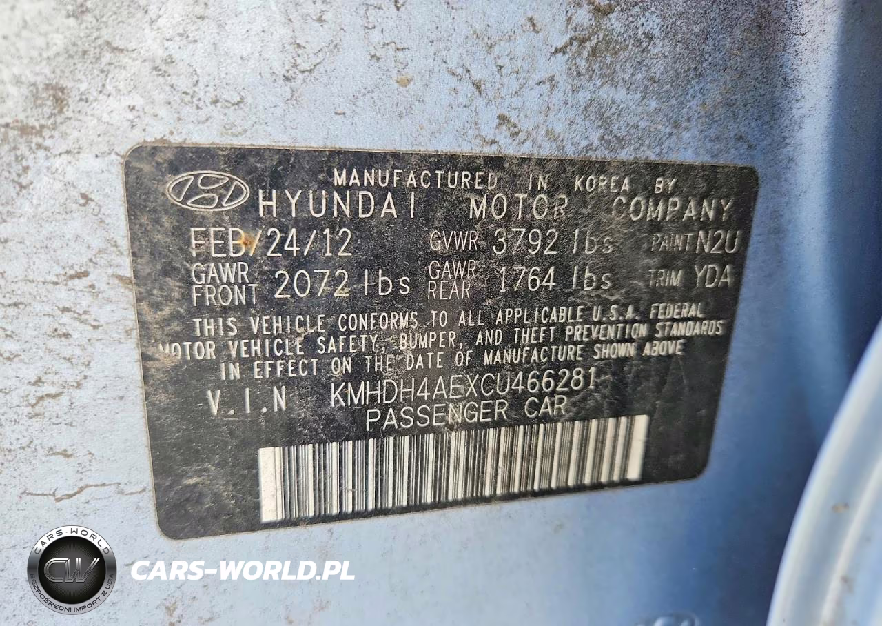 2012 Hyundai Elantra Gls VIN:KMHDH4AEXCU466281 - 12