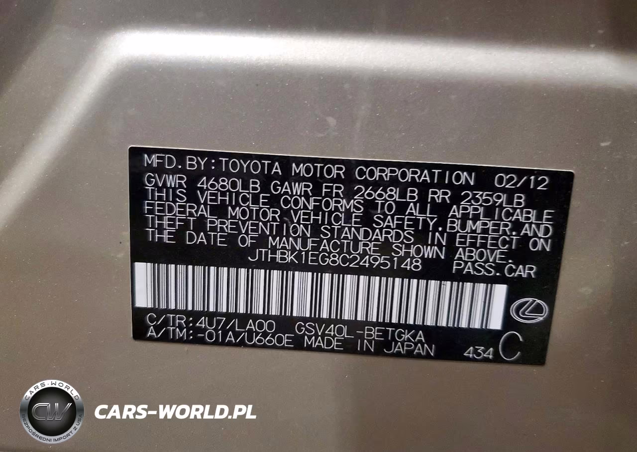 2012 Lexus Es 350 VIN:JTHBK1EG8C2495148 - 12