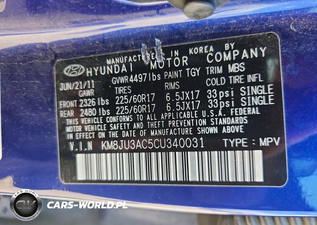 2012 Hyundai Tucson Gls VIN:KM8JU3AC5CU340031 - 13