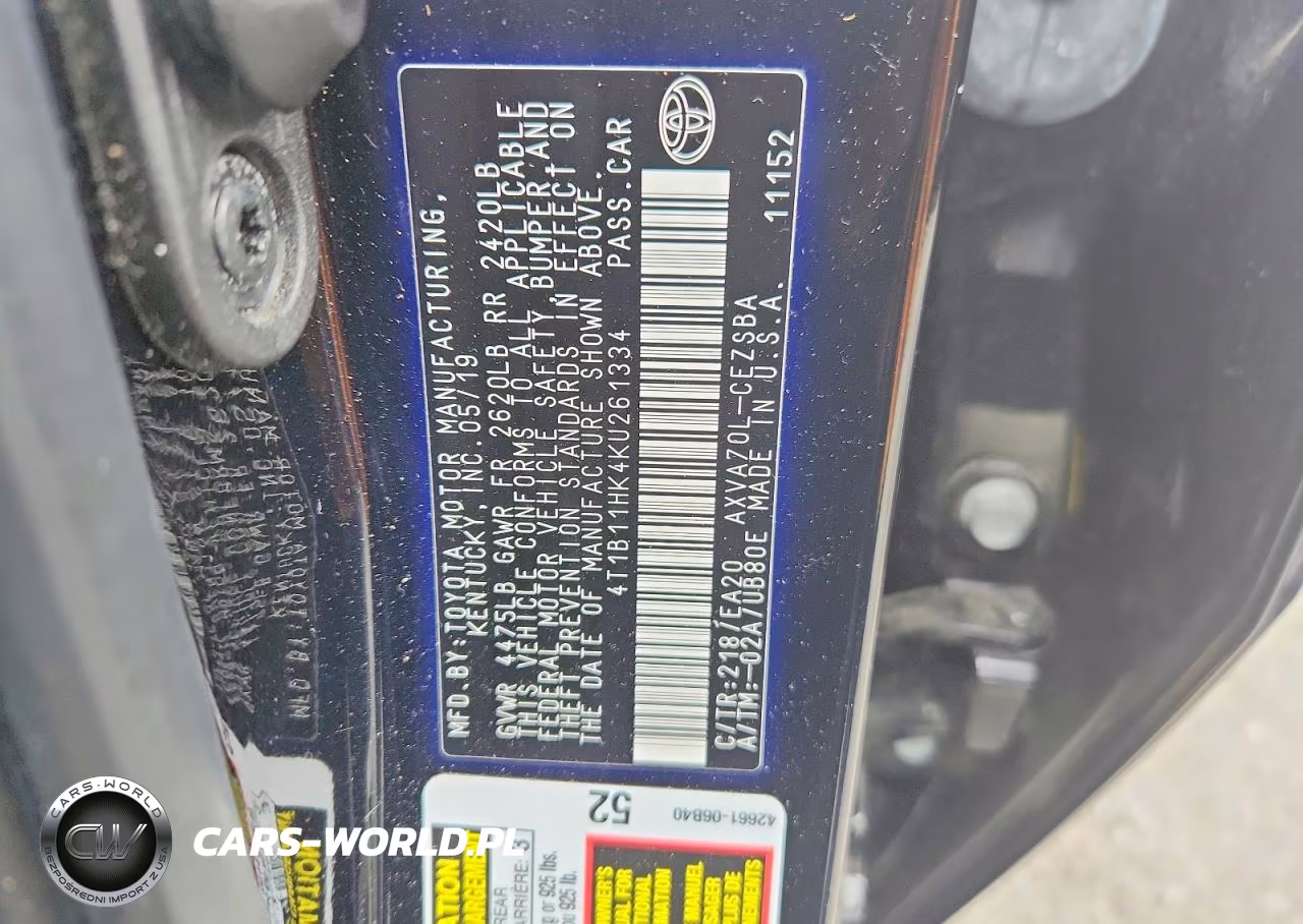 2019 Toyota Camry Se VIN:4T1B11HK4KU261334 - 12