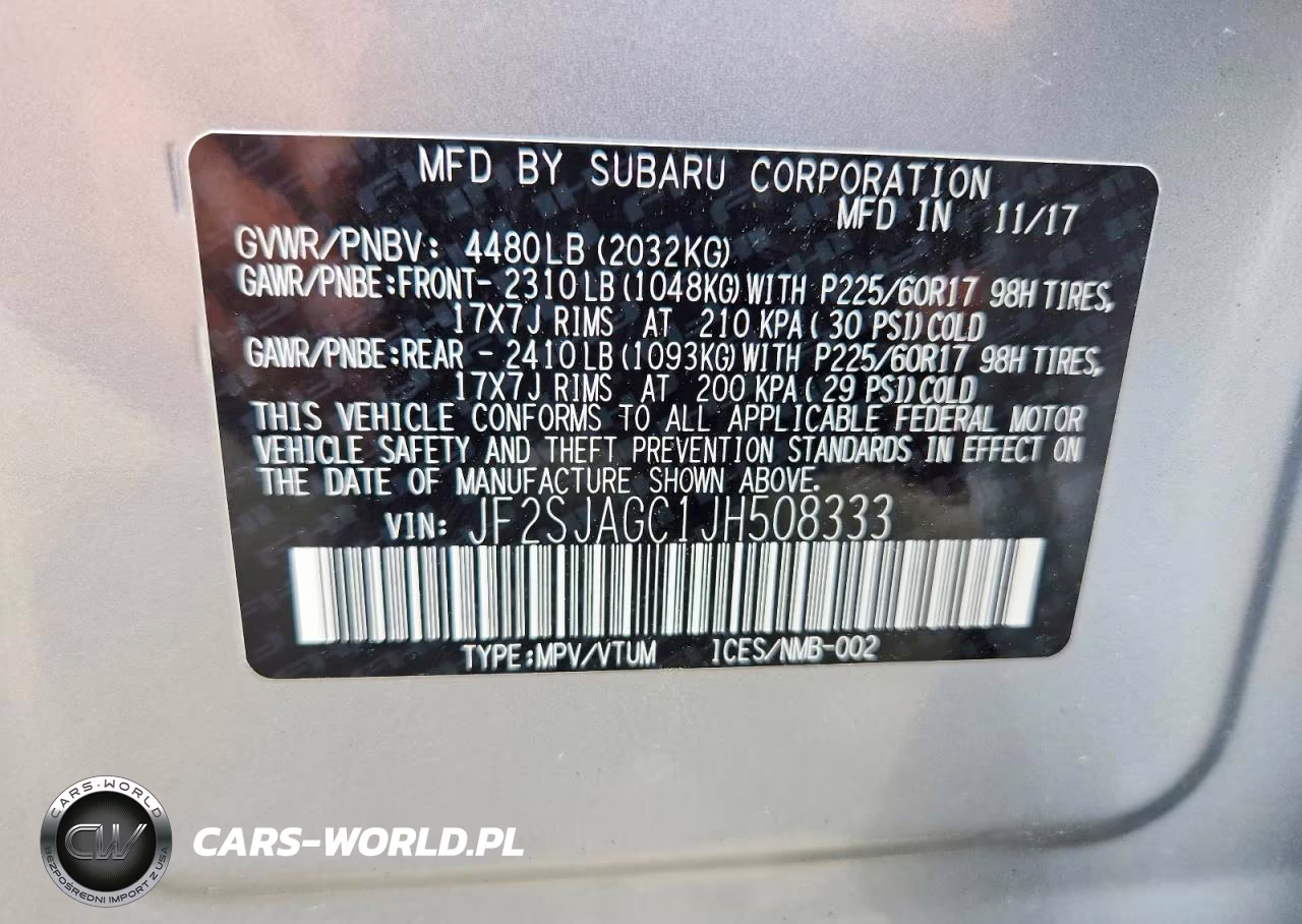 2018 Subaru Forester 2.5I Premium VIN:JF2SJAGC1JH508333 - 13