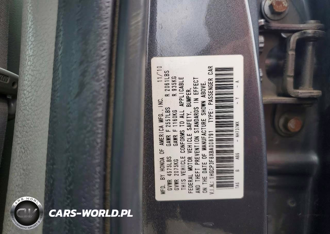 2011 Honda Accord Exl VIN:1HGCP3F8XBA008791 - 12