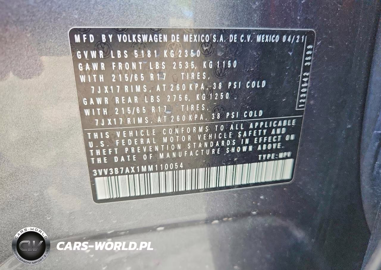 2021 Volkswagen Tiguan Se VIN:3VV3B7AX1MM110054 - 13