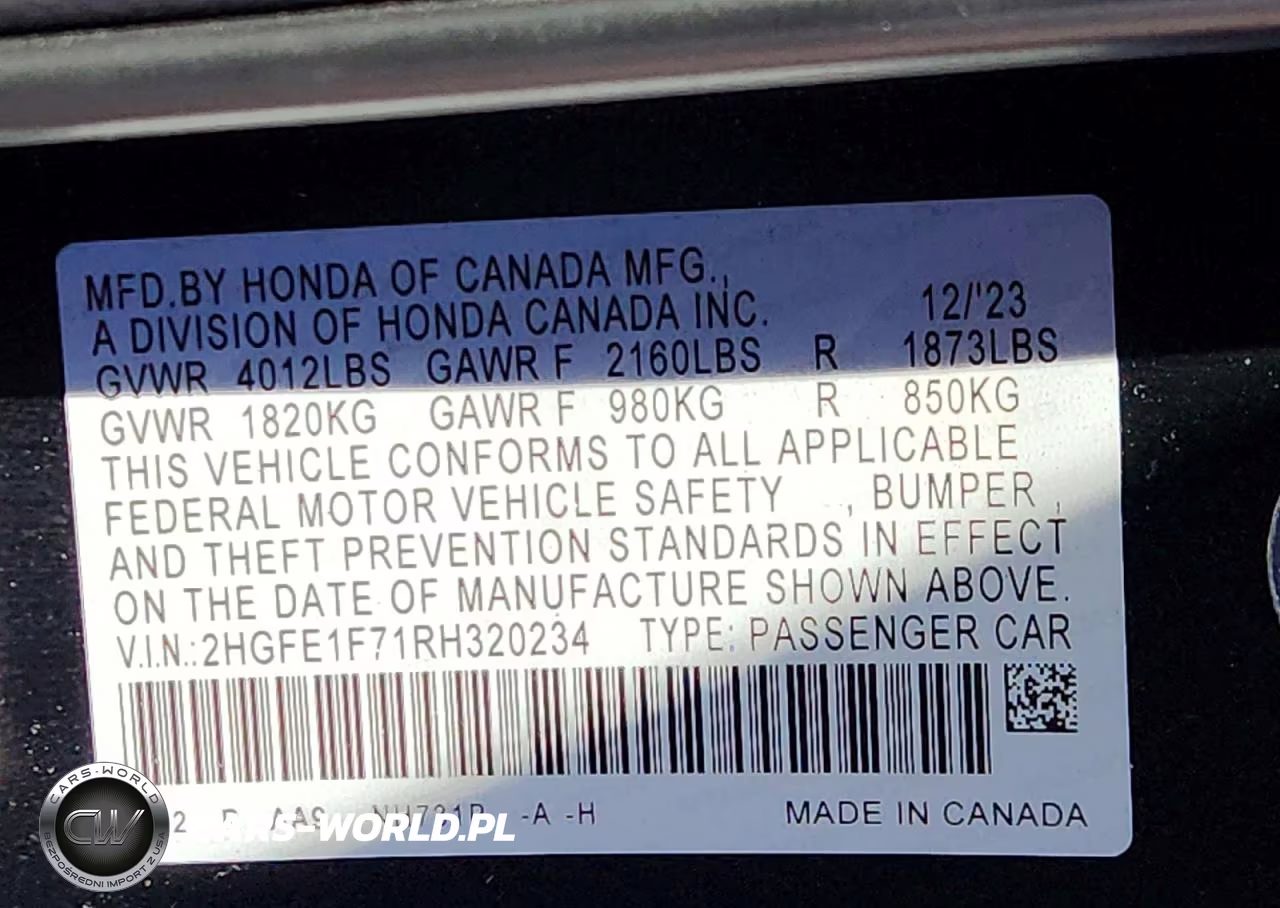2024 Honda Civic Ex VIN:2HGFE1F71RH320234 - 12
