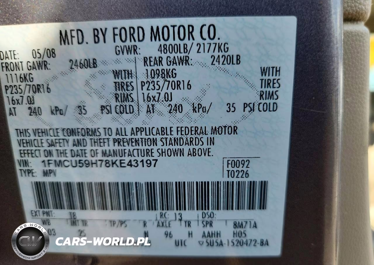 2008 Ford Escape Hev VIN:1FMCU59H78KE43197 - 13