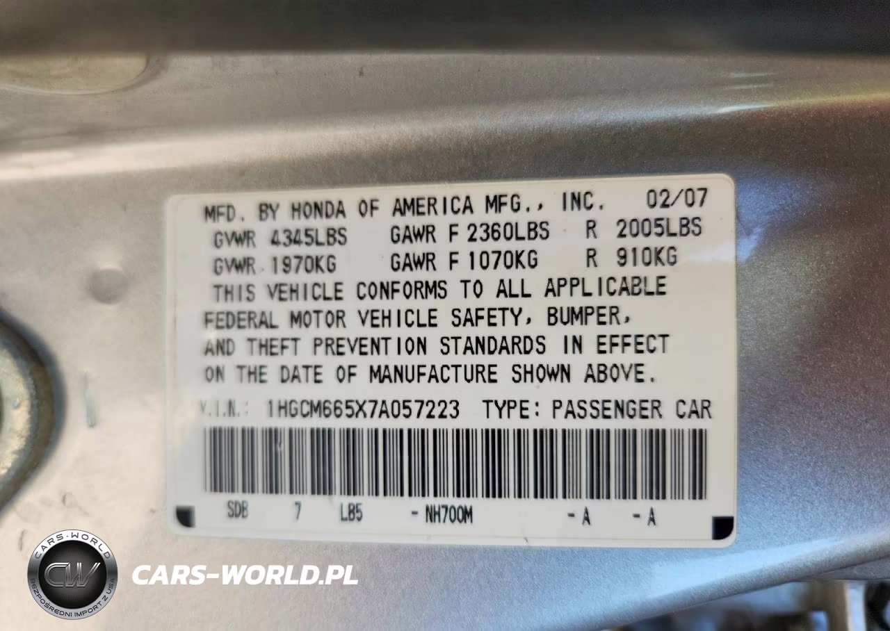 2007 Honda Accord Ex VIN:1HGCM665X7A057223 - 13