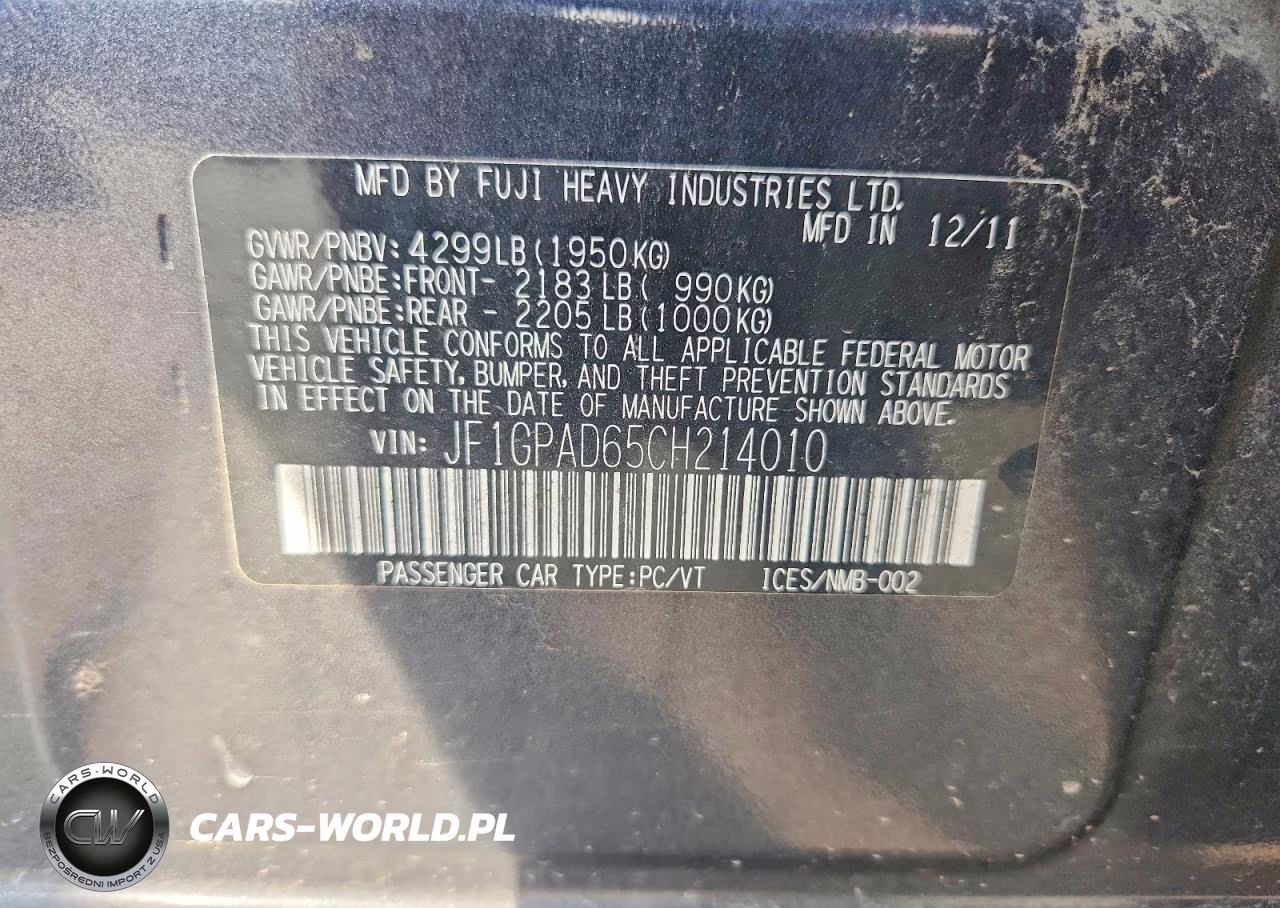 2012 Subaru Impreza Premium VIN:JF1GPAD65CH214010 - 12
