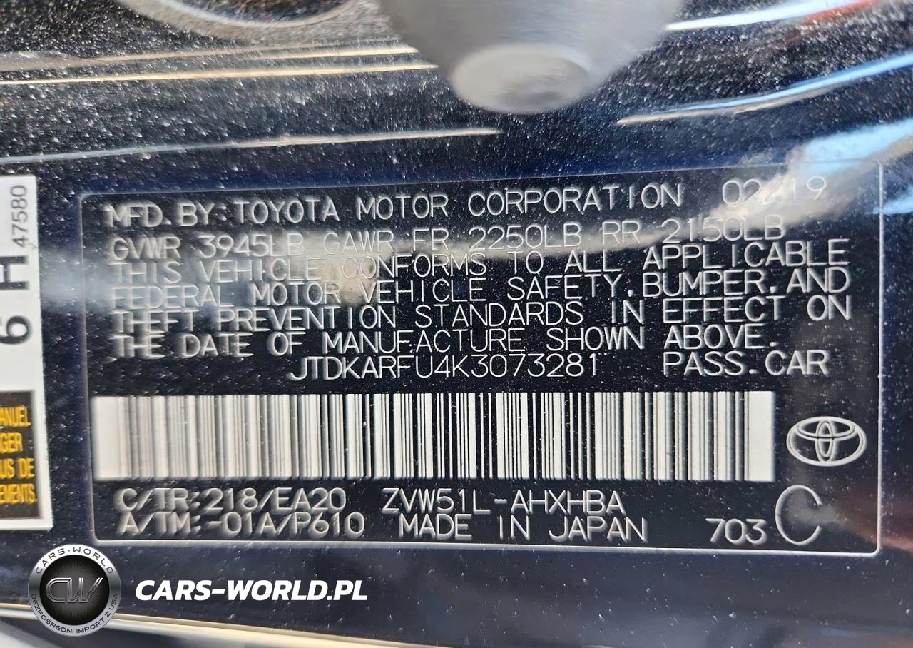 2019 Toyota Prius Xle VIN:JTDKARFU4K3073281 - 12