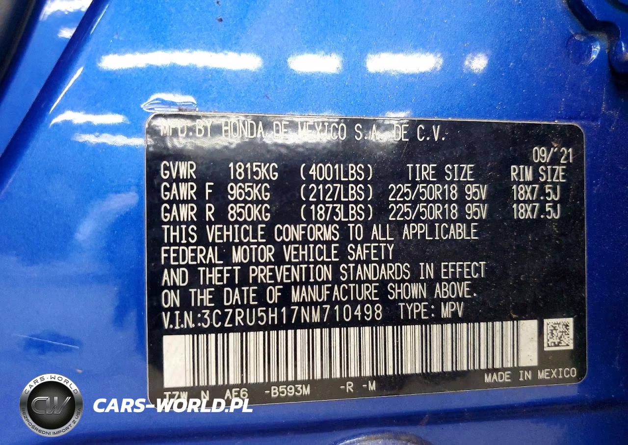 2022 Honda Hr-V Sport VIN:3CZRU5H17NM710498 - 12