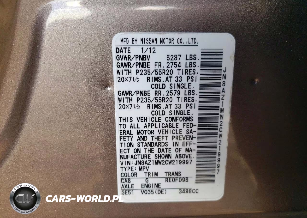 2012 Nissan Murano S VIN:JN8AZ1MW2CW219997 - 13