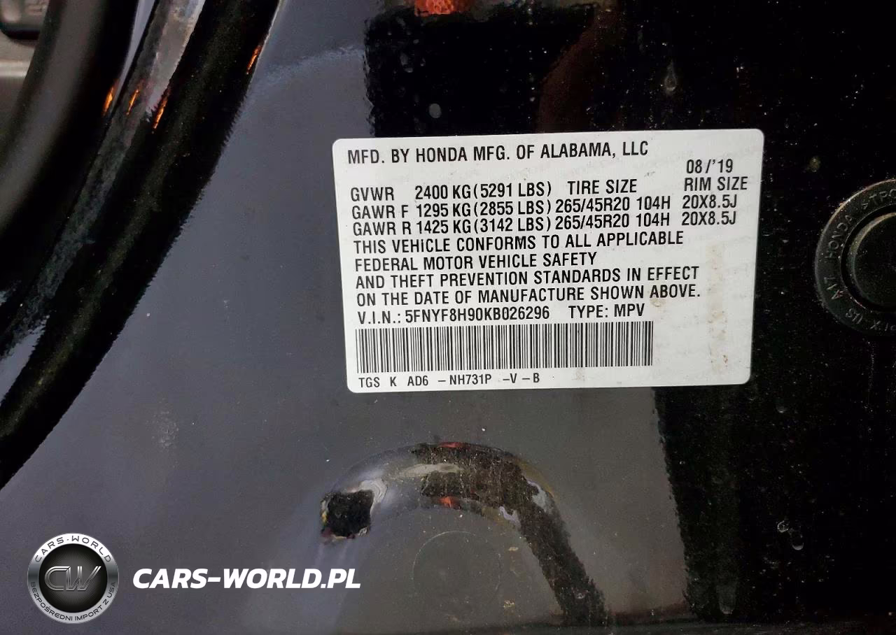 2019 Honda Passport Touring VIN:5FNYF8H90KB026296 - 13