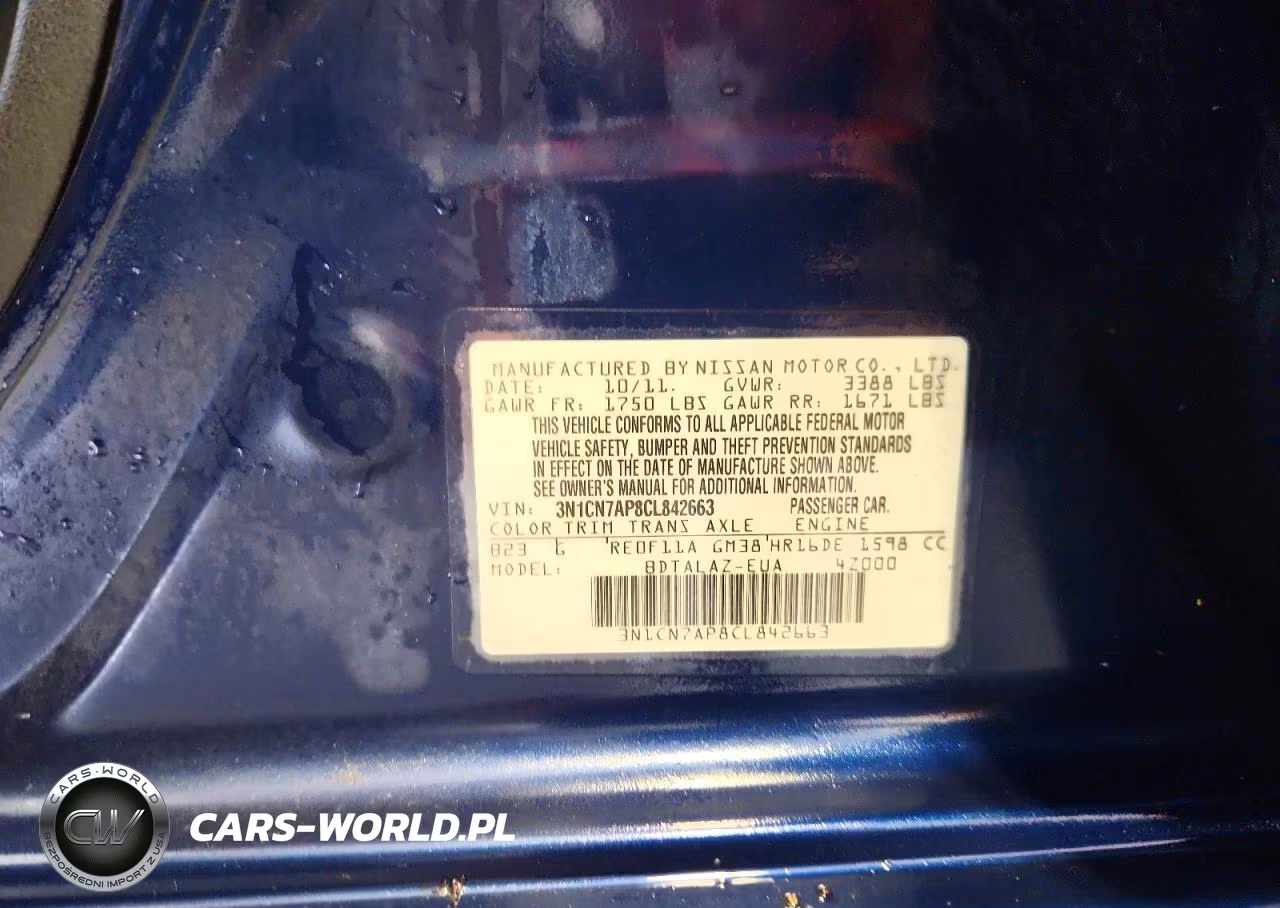 2012 Nissan Versa 1.6 S VIN:3N1CN7AP8CL842663 - 12