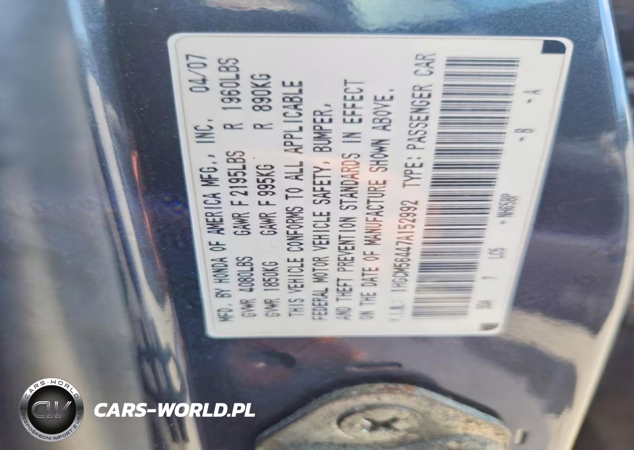 2007 Honda Accord Lx VIN:1HGCM56447A152992 - 12