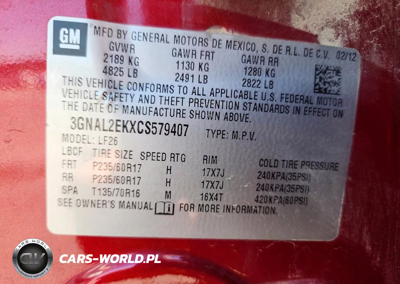 2012 Chevrolet Captiva Sport VIN:3GNAL2EKXCS579407 - 13