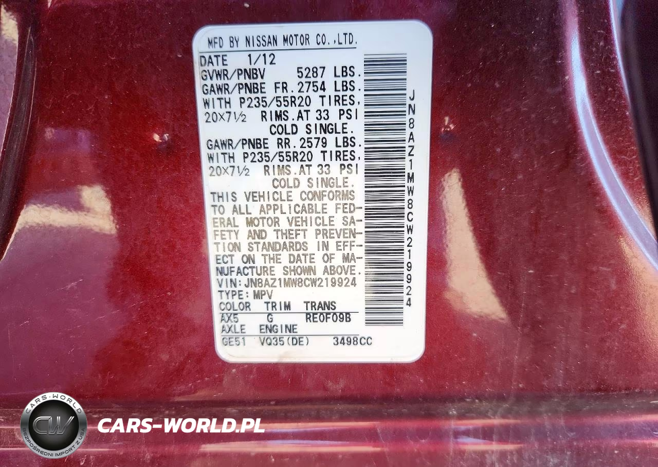 2012 Nissan Murano S VIN:JN8AZ1MW8CW219924 - 13