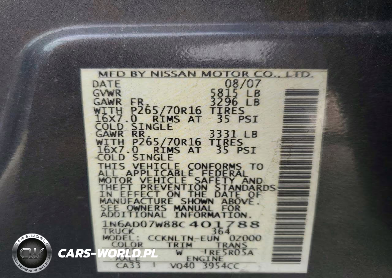 2008 Nissan Frontier Se V6 VIN:1N6AD07W88C401788 - 12