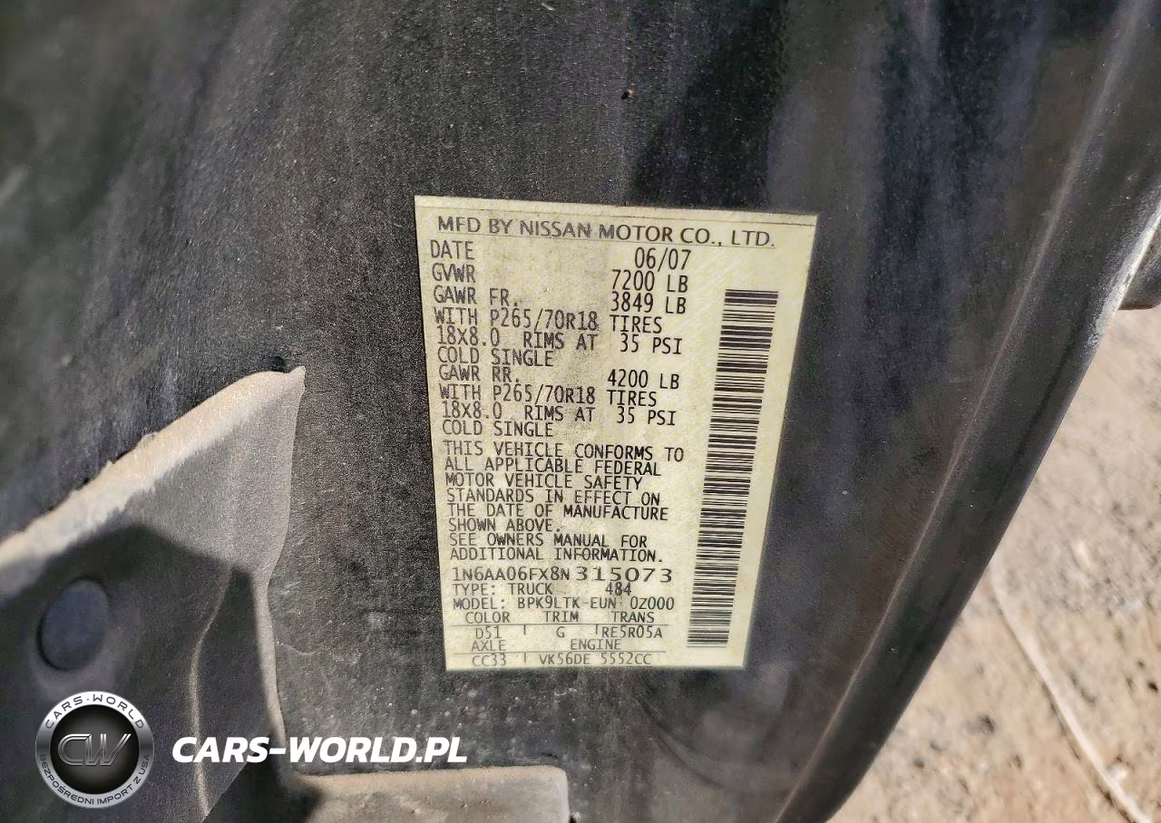 2008 Nissan Titan Xe VIN:1N6AA06FX8N315073 - 12