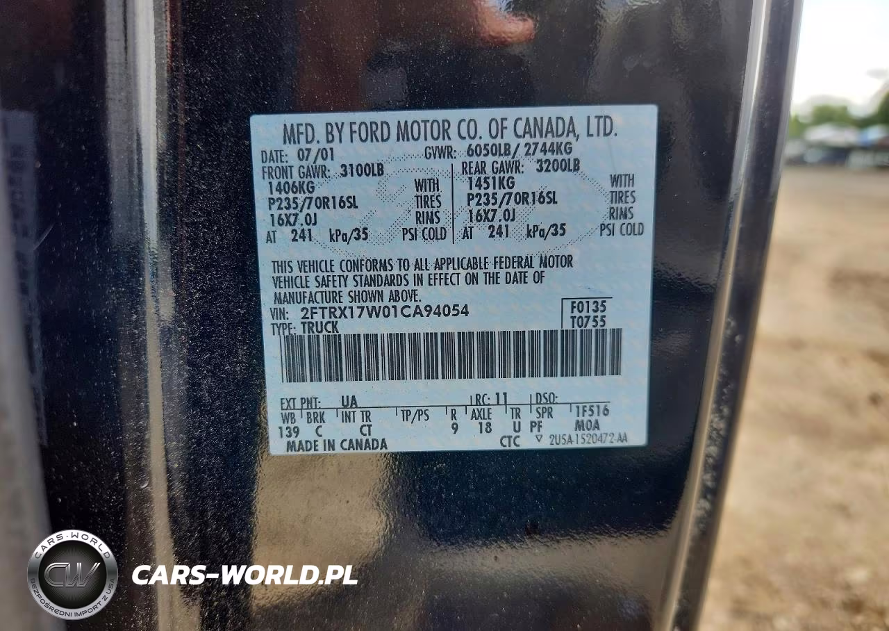 2001 Ford F150 VIN:2FTRX17W01CA94054 - 12