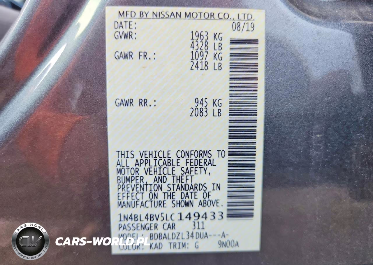 2020 Nissan Altima S VIN:1N4BL4BV5LC149433 - 13