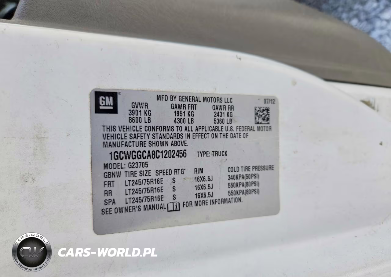 2012 Chevrolet Express G2500 VIN:1GCWGGCA8C1202456 - 12