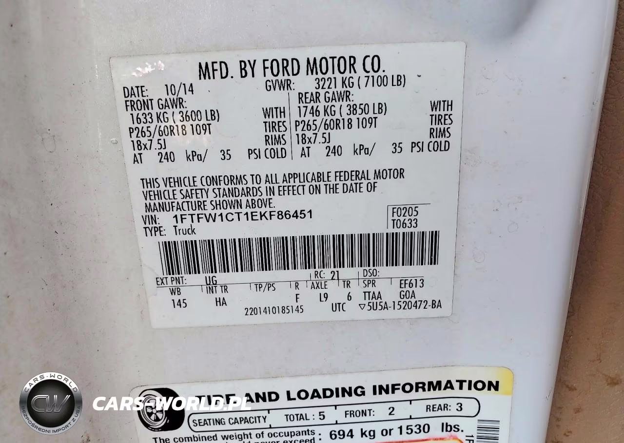 2014 Ford F150 Supercrew VIN:1FTFW1CT1EKF86451 - 12