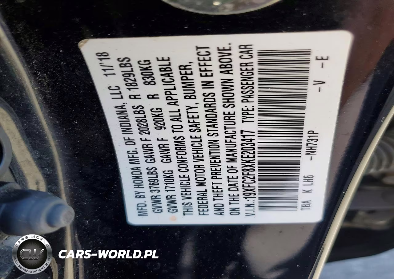 2019 Honda Civic Sport VIN:19XFC2F8XKE203417 - 12