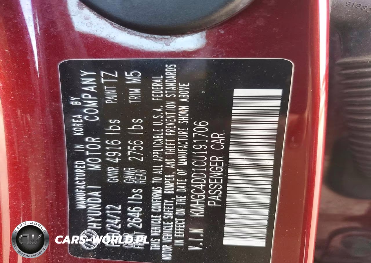 2012 Hyundai Genesis 3.8L VIN:KMHGC4DD1CU191706 - 12