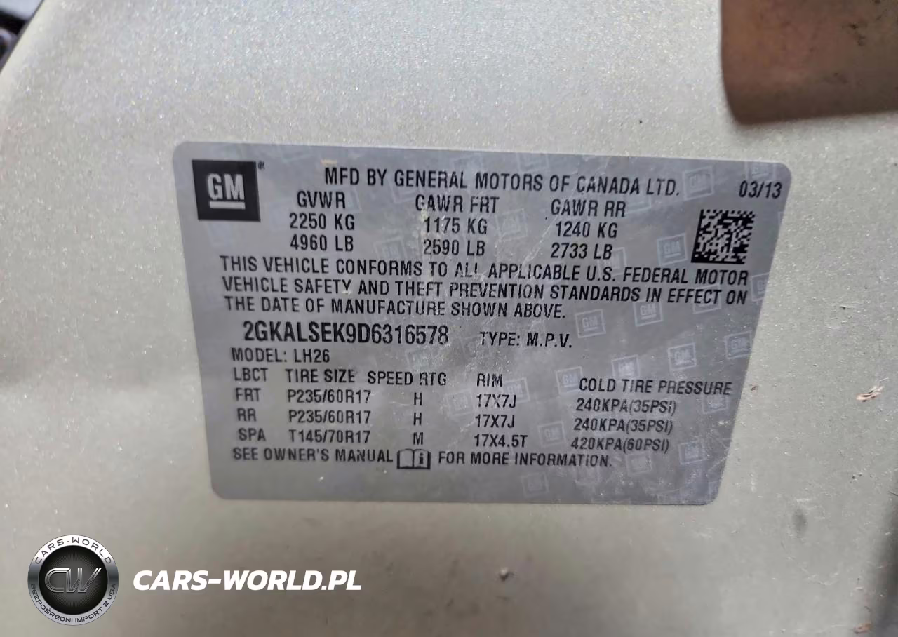 2013 GMC Terrain Sle VIN:2GKALSEK9D6316578 - 13