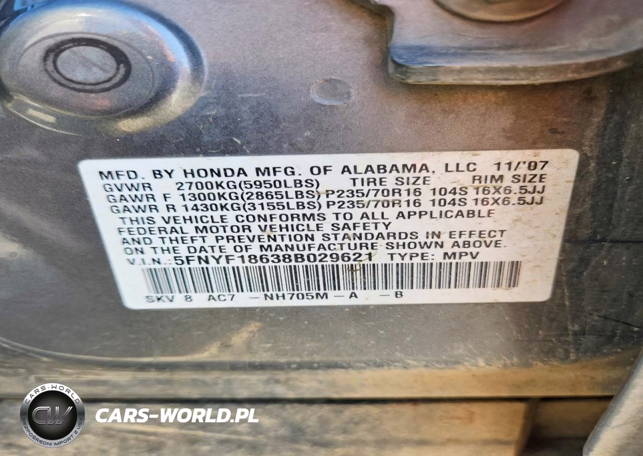 2008 Honda Pilot Exl VIN:5FNYF18638B029621 - 13