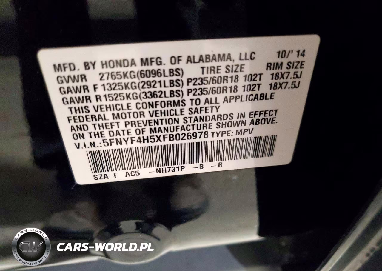 2015 Honda Pilot Exl VIN:5FNYF4H5XFB026978 - 13