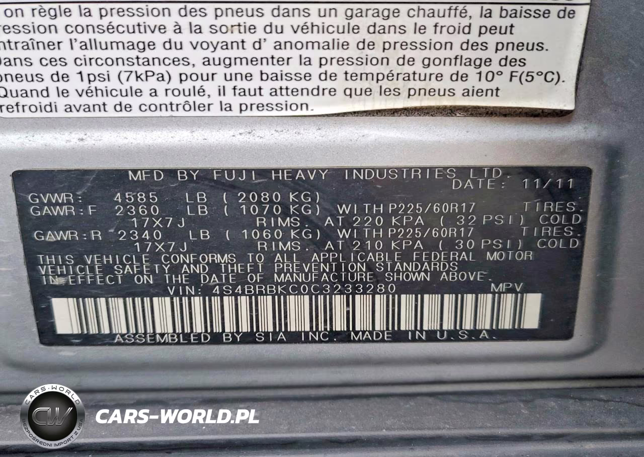 2012 Subaru Outback 2.5I Limited VIN:4S4BRBKC0C3233280 - 13