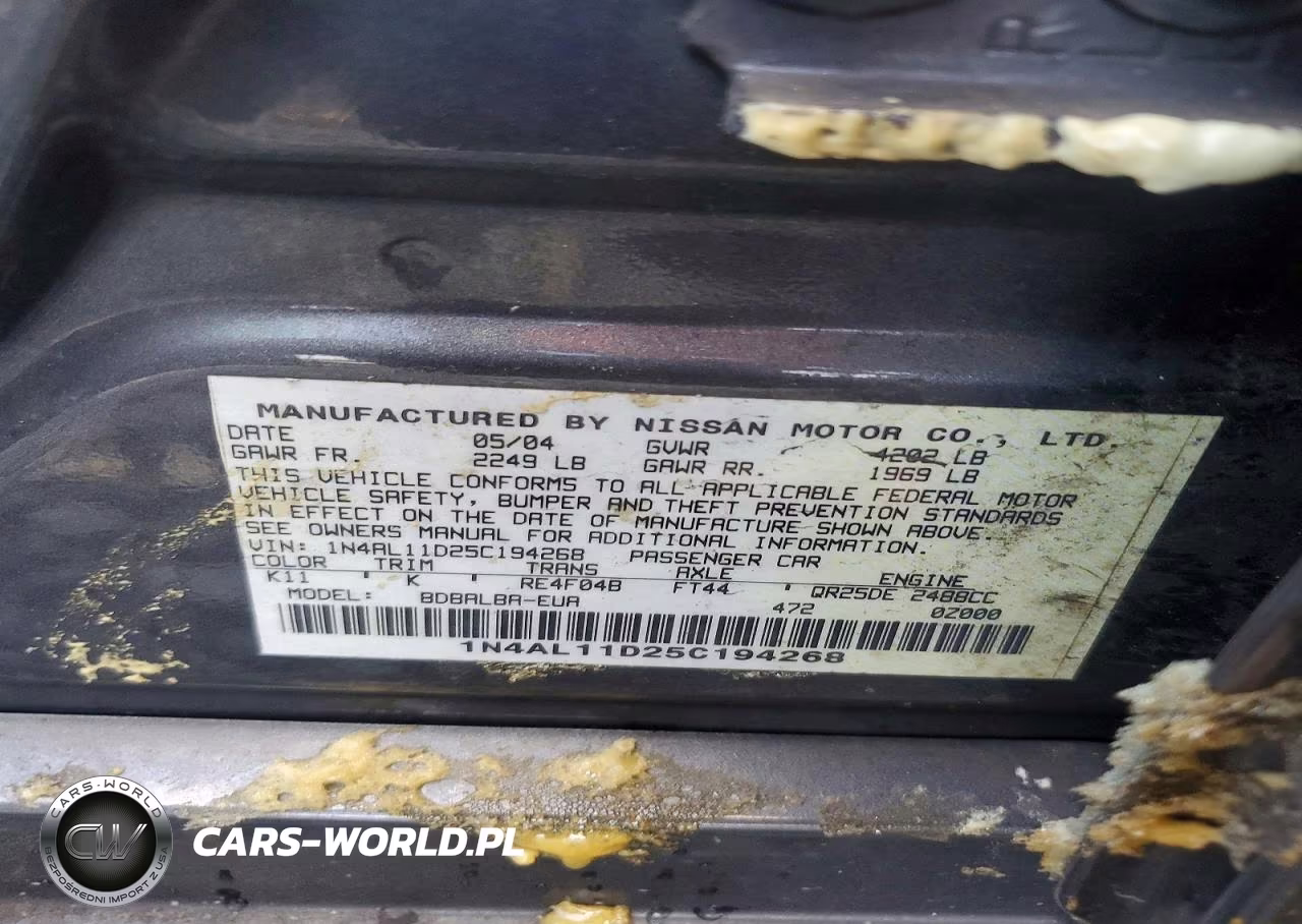 2005 Nissan Altima 2.5 VIN:1N4AL11D25C194268 - 12