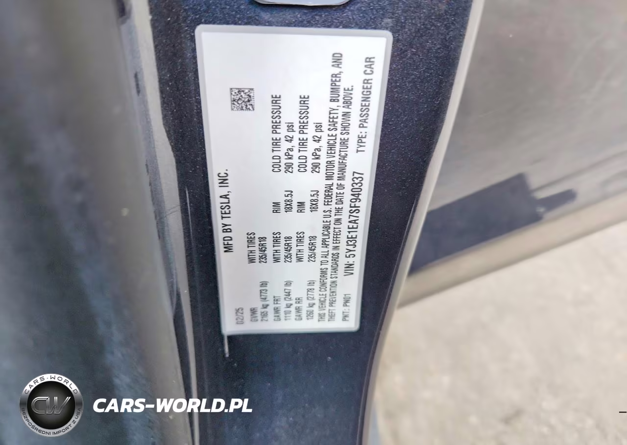 2025 Tesla Model 3 VIN:5YJ3E1EA7SF940337 - 12