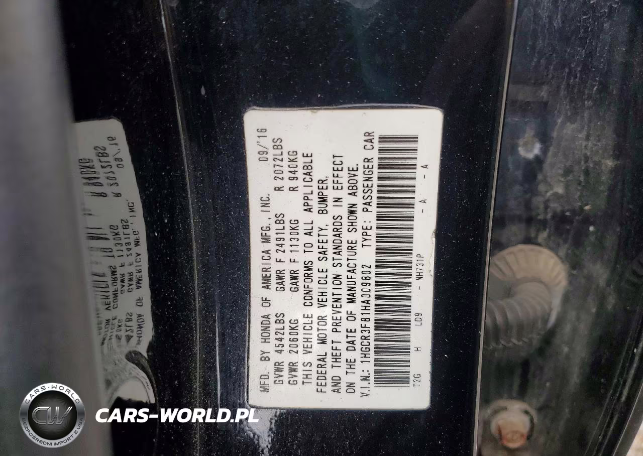2017 Honda Accord Exl VIN:1HGCR3F81HA009802 - 12