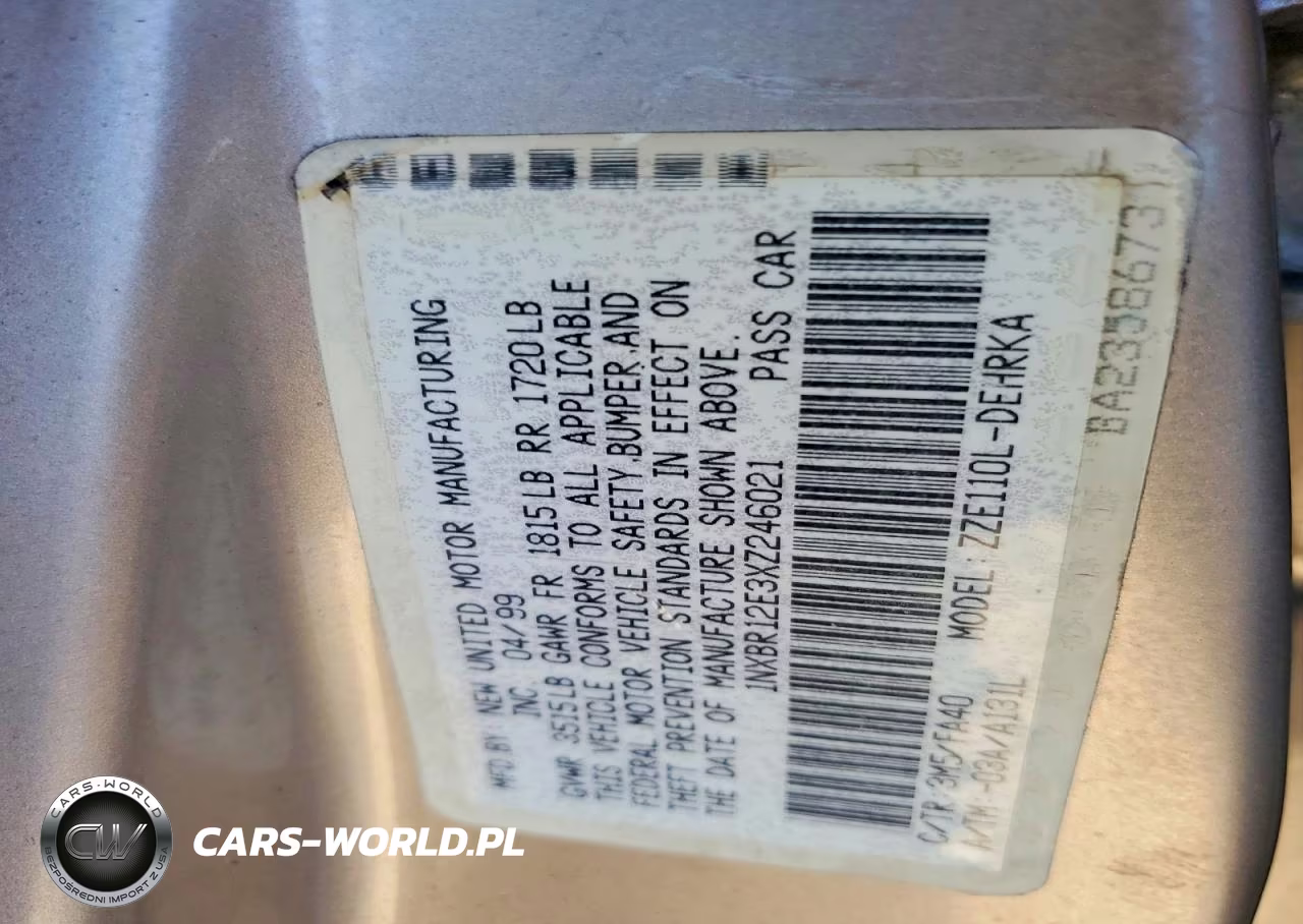 1999 Toyota Corolla Ve VIN:1NXBR12E3XZ246021 - 12