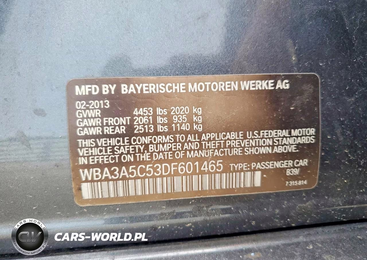 2013 BMW 328 I VIN:WBA3A5C53DF601465 - 12