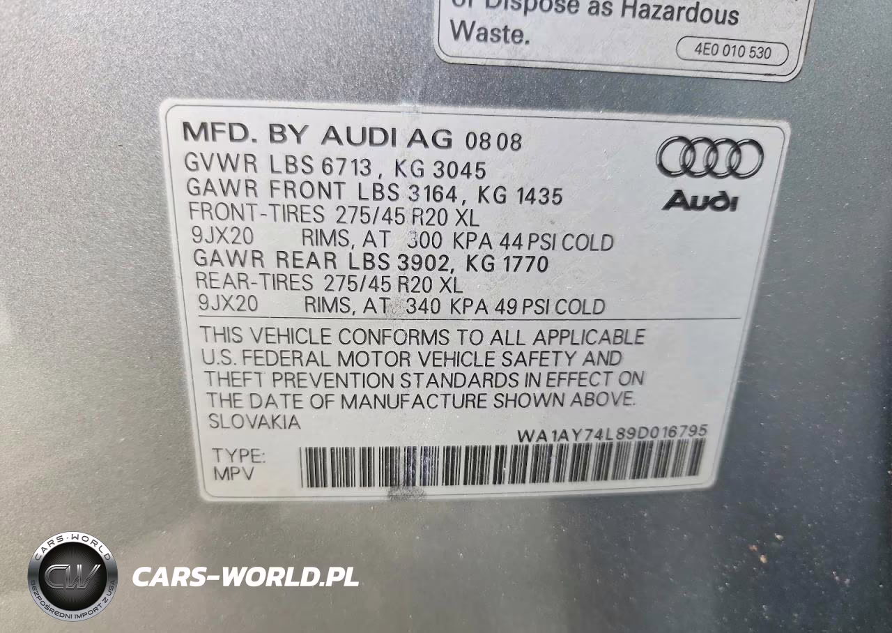 2009 Audi Q7 3.6 Quattro VIN:WA1AY74L89D016795 - 13