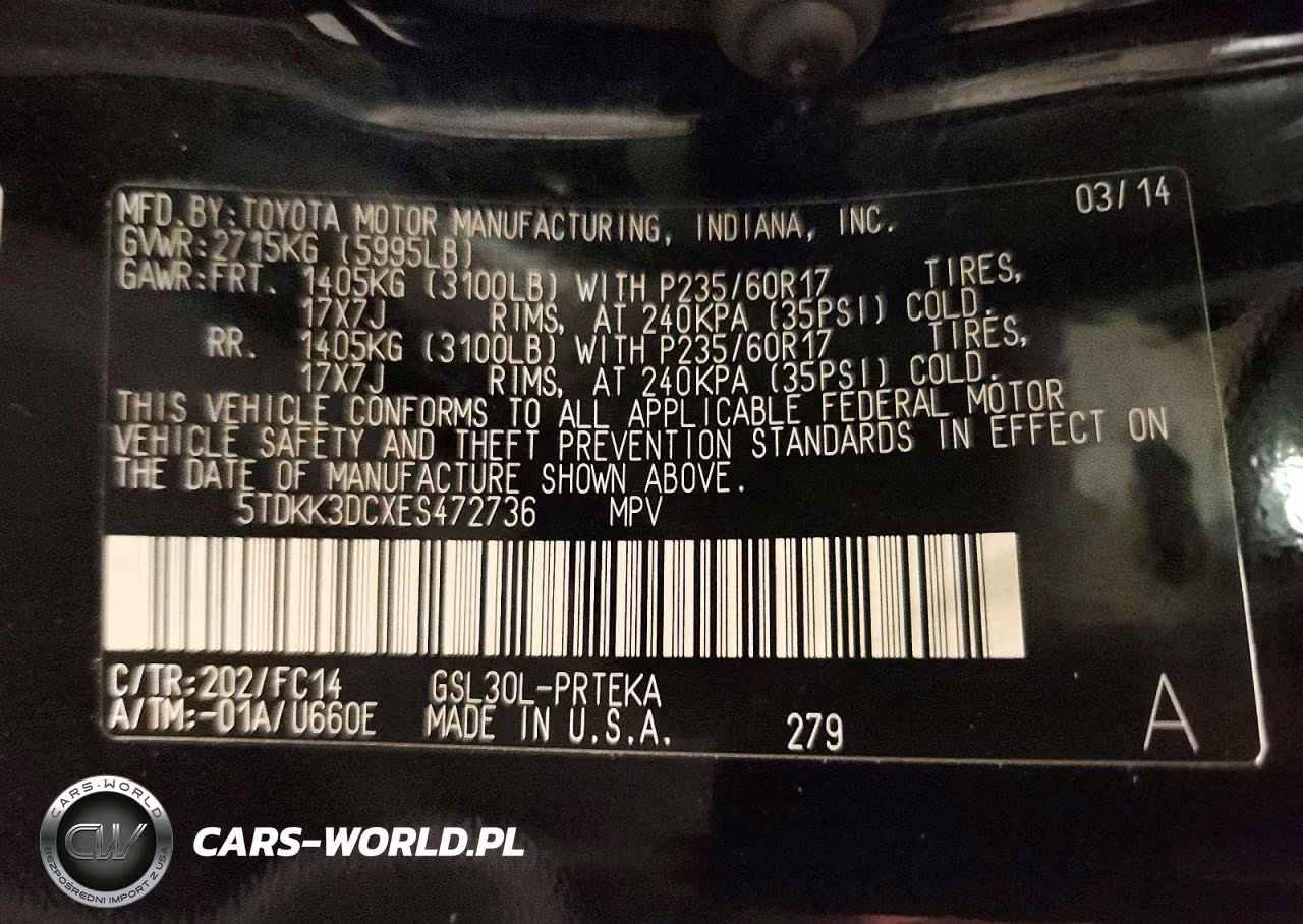 2014 Toyota Sienna Le VIN:5TDKK3DCXES472736 - 14