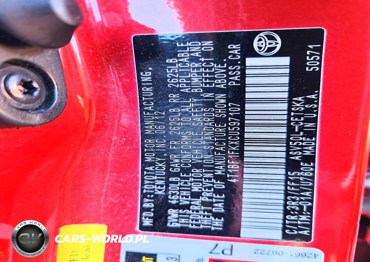 2012 Toyota Camry Se VIN:4T1BF1FKXCU597107 - 12