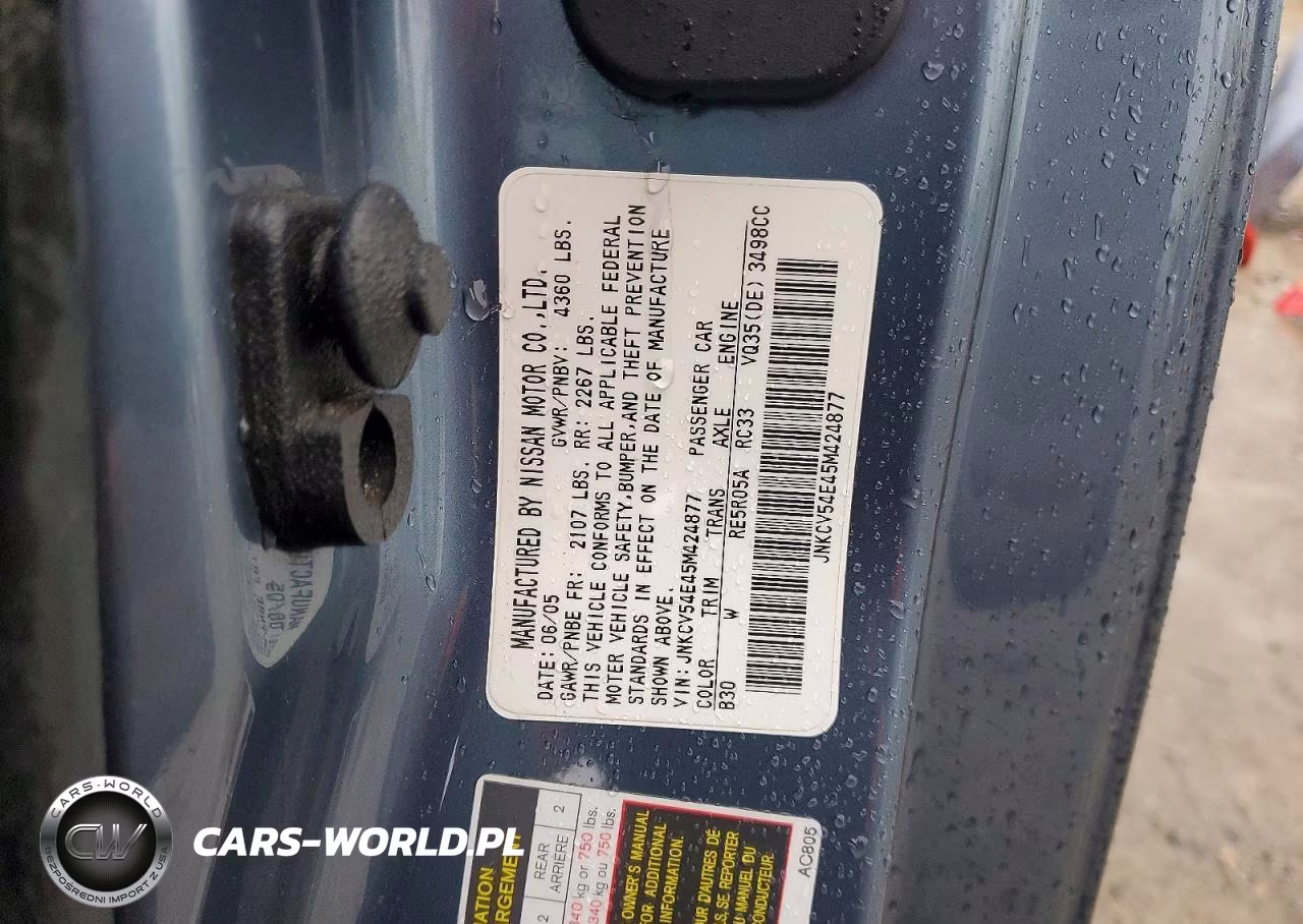 2005 Infiniti G35 Base VIN:JNKCV54E45M424877 - 13