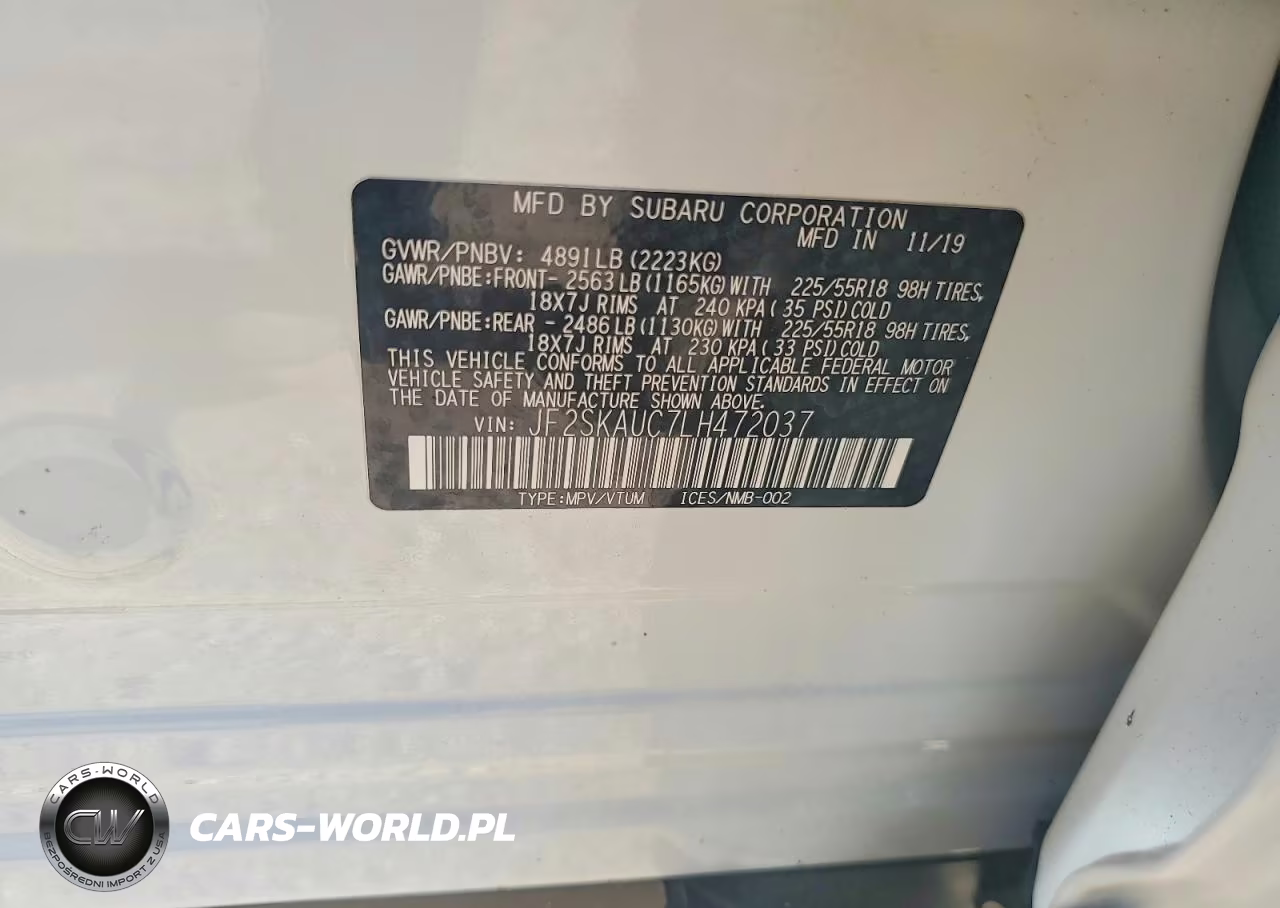 2020 Subaru Forester Limited VIN:JF2SKAUC7LH472037 - 12