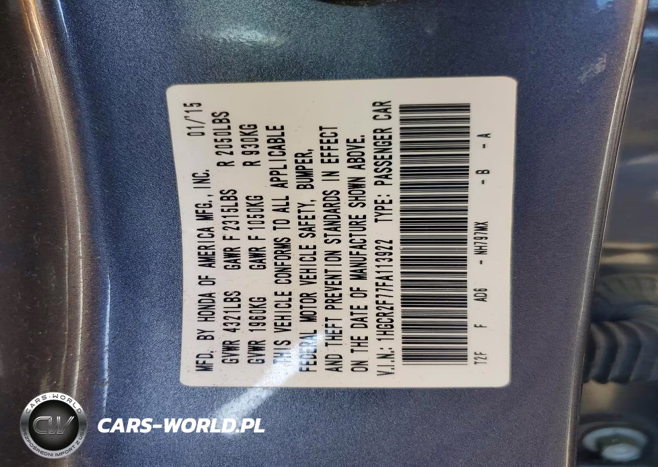 2015 Honda Accord Ex VIN:1HGCR2F77FA113922 - 13