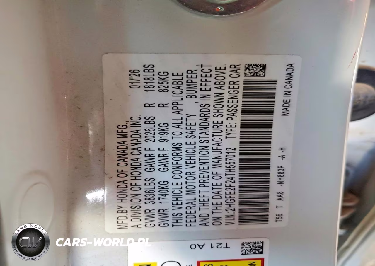 2026 Honda Civic Lx VIN:2HGFE2F24TH557012 - 12