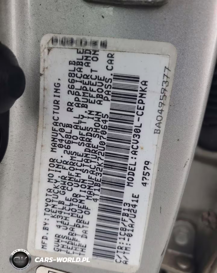 2002 Toyota Camry Le VIN:4T1BE32K72U070645 - 13