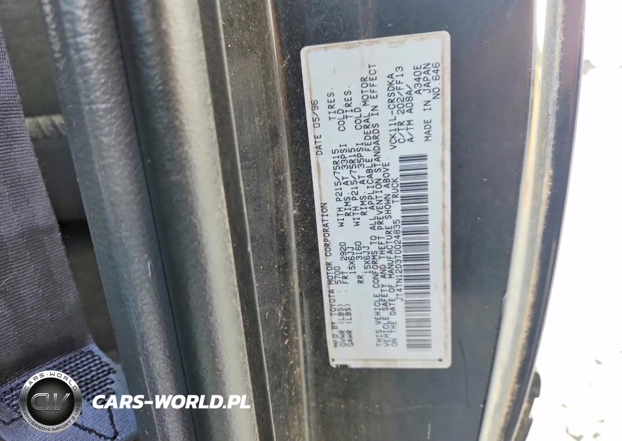 1996 Toyota T100 Dx VIN:JT4TN12D3T0024835 - 12