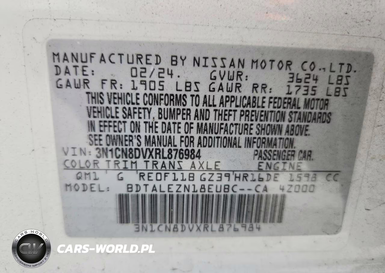 2024 Nissan Versa S VIN:3N1CN8DVXRL876984 - 12