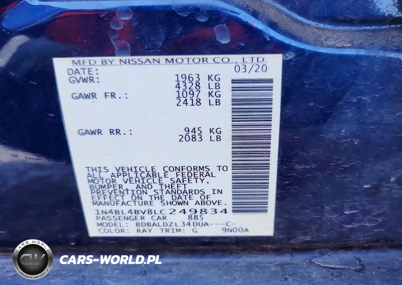 2020 Nissan Altima S VIN:1N4BL4BV8LC249834 - 12