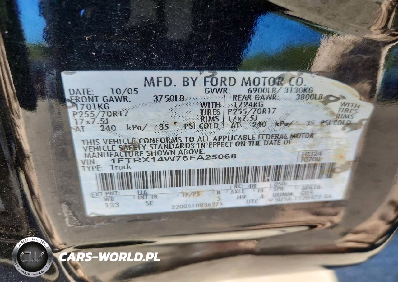 2006 Ford F150 VIN:1FTRX14W76FA25068 - 12