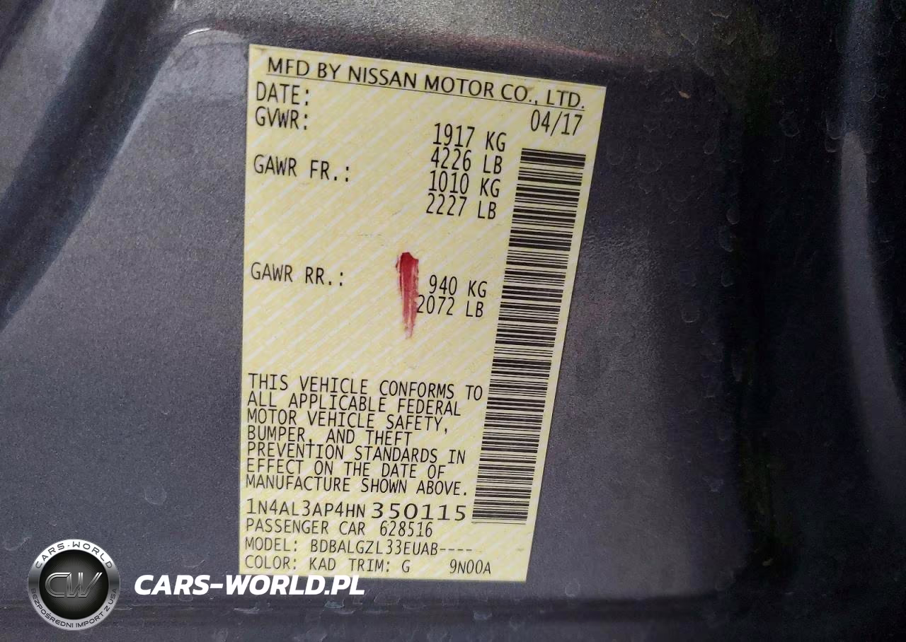 2017 Nissan Altima 2.5 S VIN:1N4AL3AP4HN350115 - 12