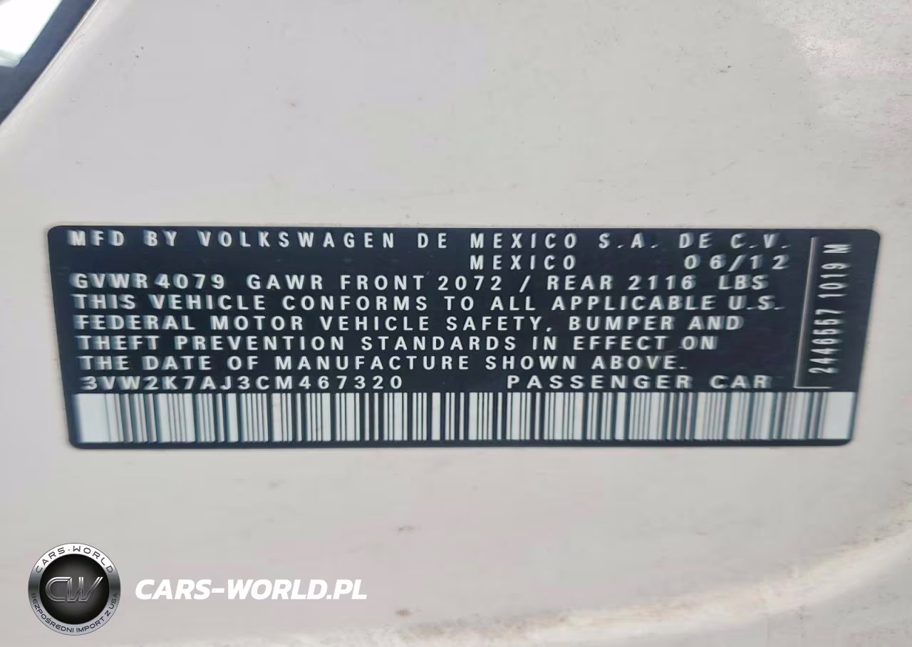 2012 Volkswagen Jetta Base VIN:3VW2K7AJ3CM467320 - 12